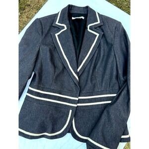Women's Blazer Black and White Trim Peplum One Button SZ 10 Nygard Collection